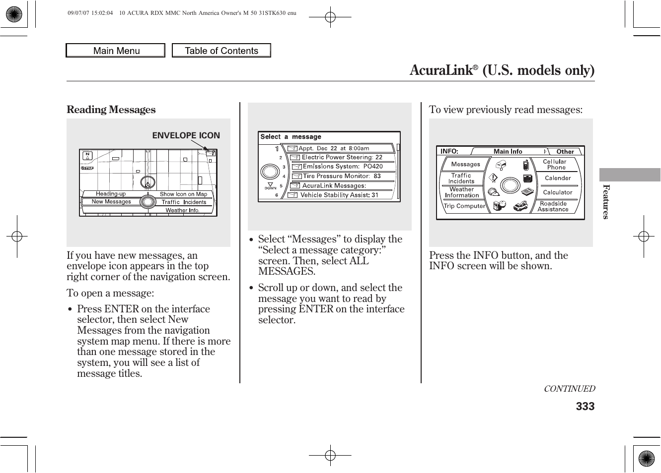 Acuralink, U.s. models only), 2010 rdx | Acura 2010 RDX User Manual | Page 337 / 514