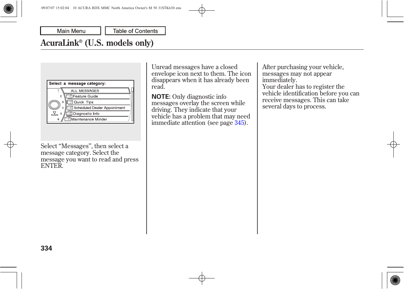 Acuralink, U.s. models only) | Acura 2010 RDX User Manual | Page 338 / 514