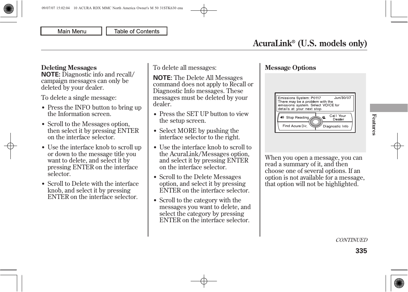 Acuralink, U.s. models only), 2010 rdx | Acura 2010 RDX User Manual | Page 339 / 514