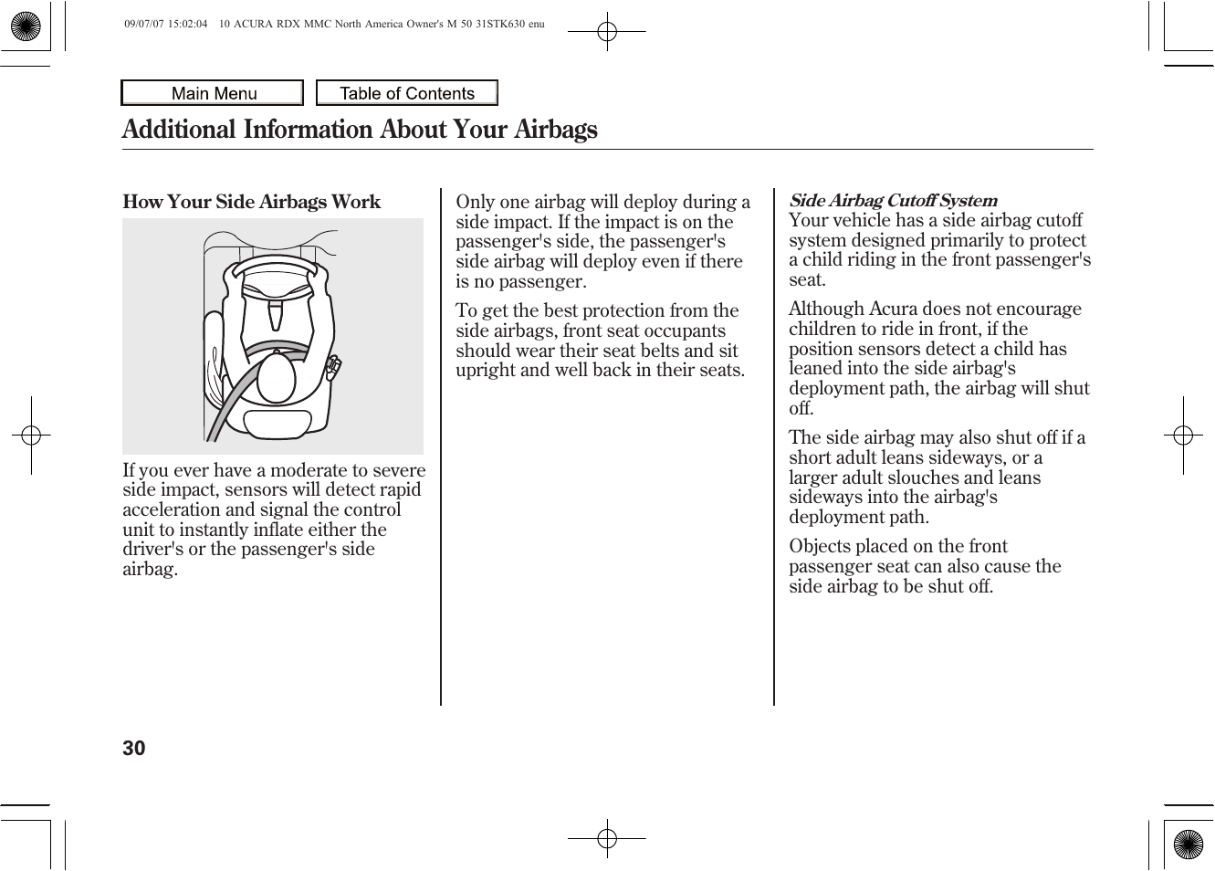 Additional information about your airbags, 2010 rdx | Acura 2010 RDX User Manual | Page 34 / 514