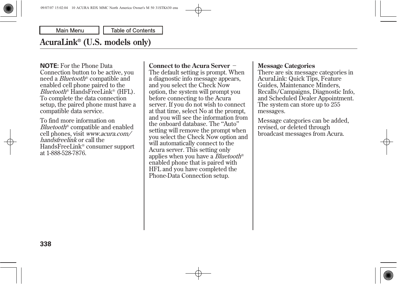 Acuralink, U.s. models only), 2010 rdx | Acura 2010 RDX User Manual | Page 342 / 514