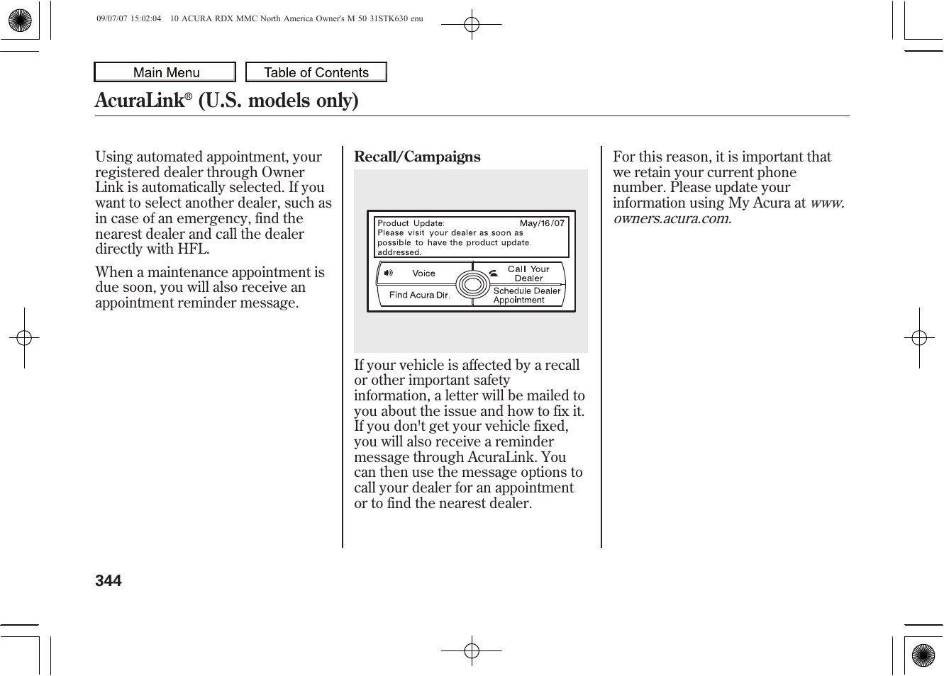 Acuralink, U.s. models only) | Acura 2010 RDX User Manual | Page 348 / 514