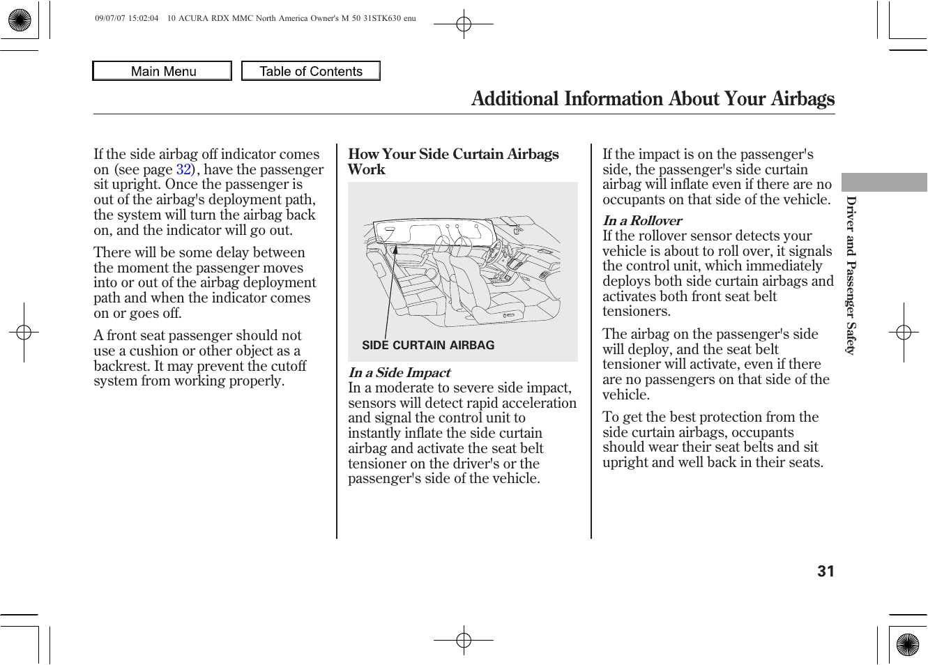 Additional information about your airbags, 2010 rdx | Acura 2010 RDX User Manual | Page 35 / 514