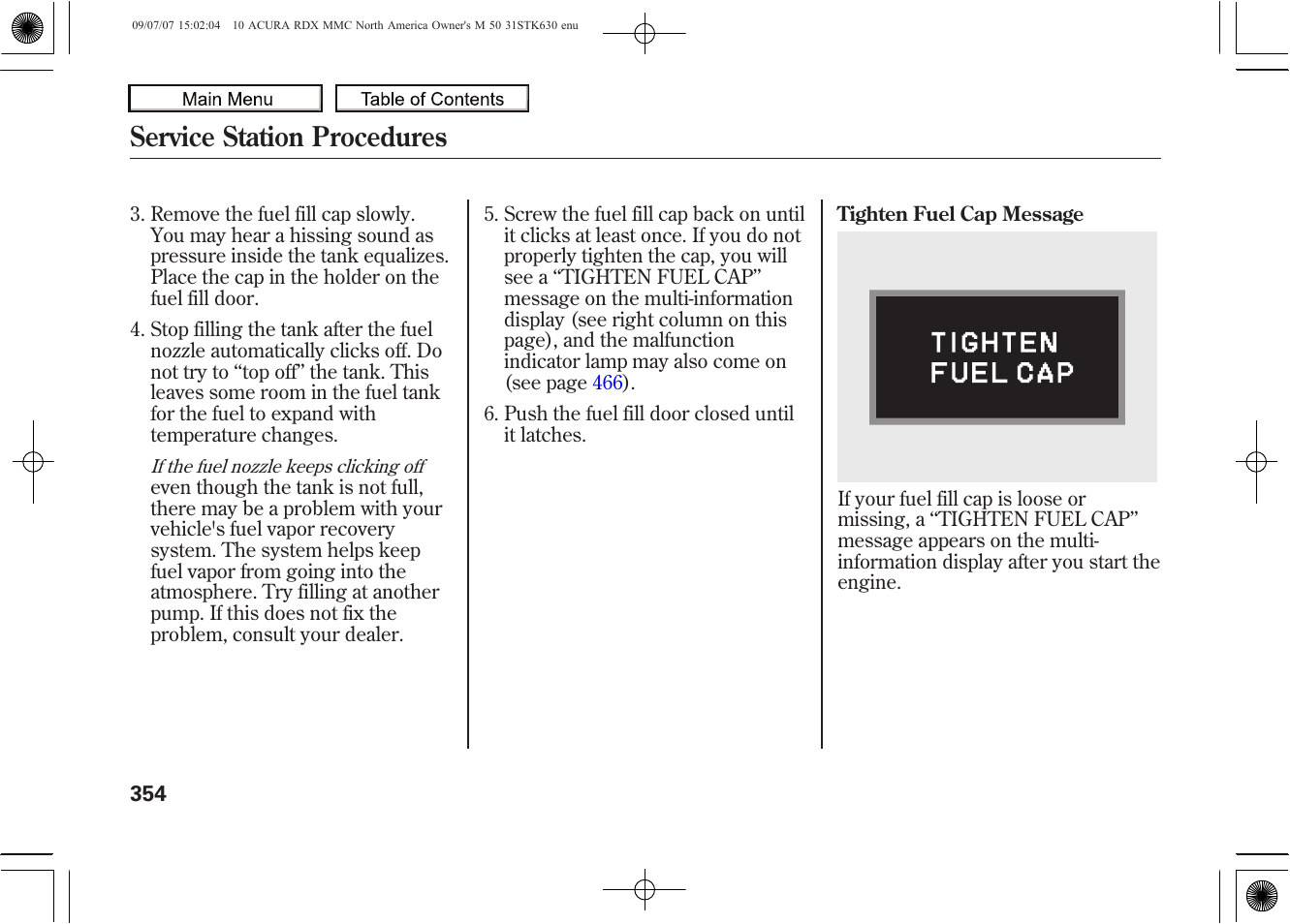 Service station procedures, 2010 rdx | Acura 2010 RDX User Manual | Page 358 / 514
