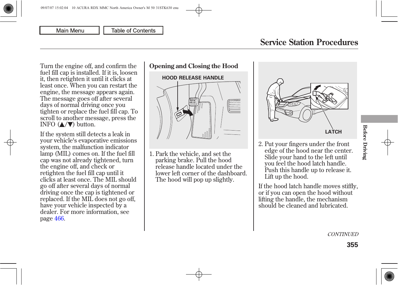 Service station procedures, 2010 rdx | Acura 2010 RDX User Manual | Page 359 / 514