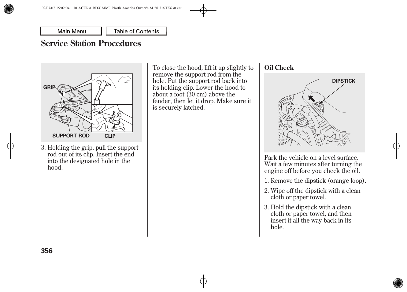 Service station procedures, 2010 rdx | Acura 2010 RDX User Manual | Page 360 / 514