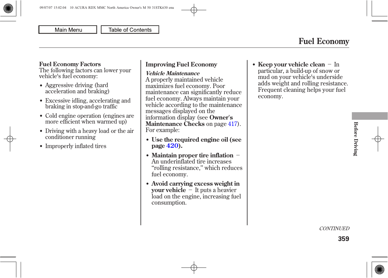 Fuel economy, 2010 rdx | Acura 2010 RDX User Manual | Page 363 / 514