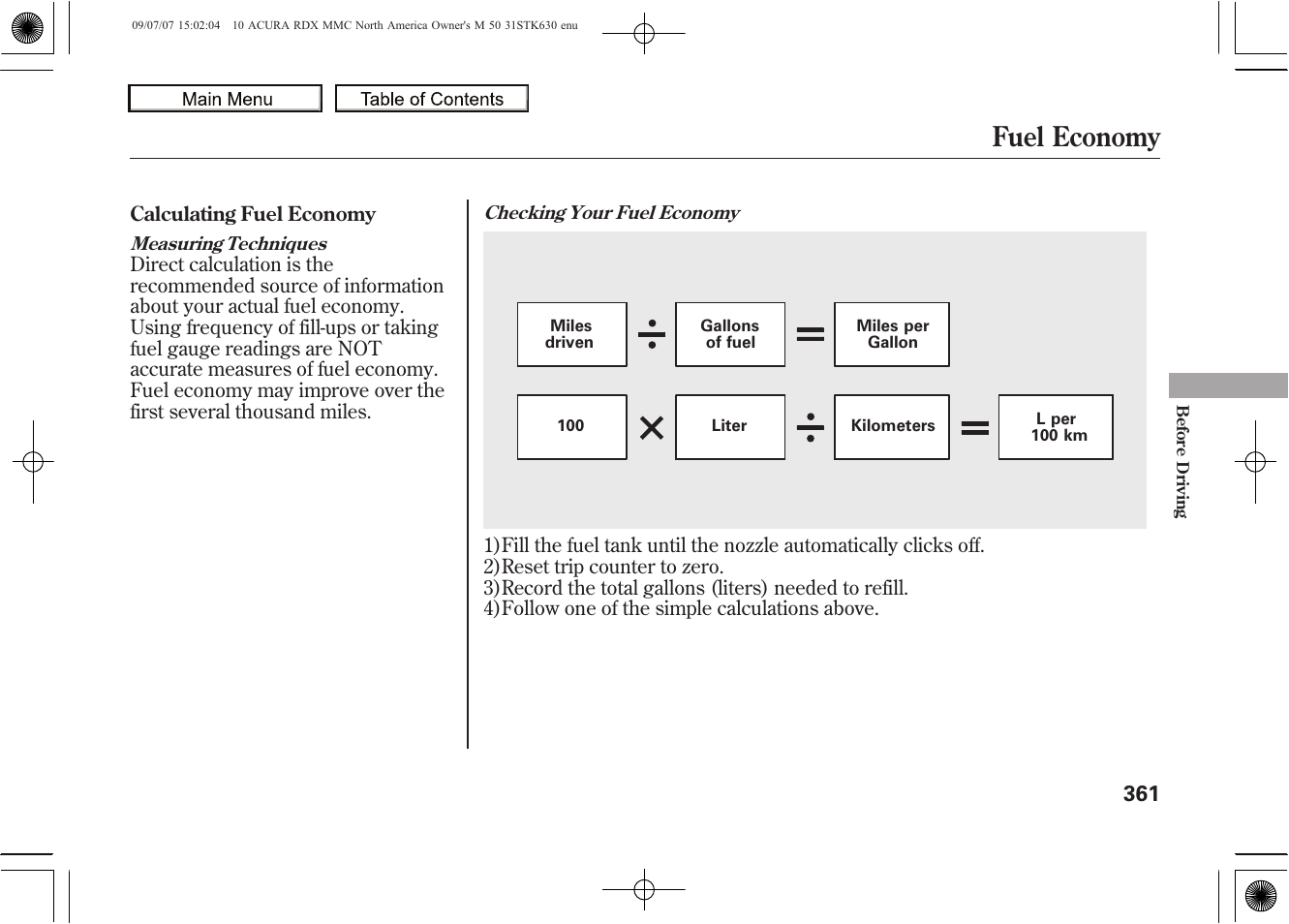 Fuel economy, 2010 rdx | Acura 2010 RDX User Manual | Page 365 / 514