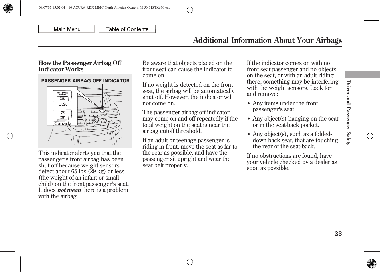 Additional information about your airbags, 2010 rdx | Acura 2010 RDX User Manual | Page 37 / 514