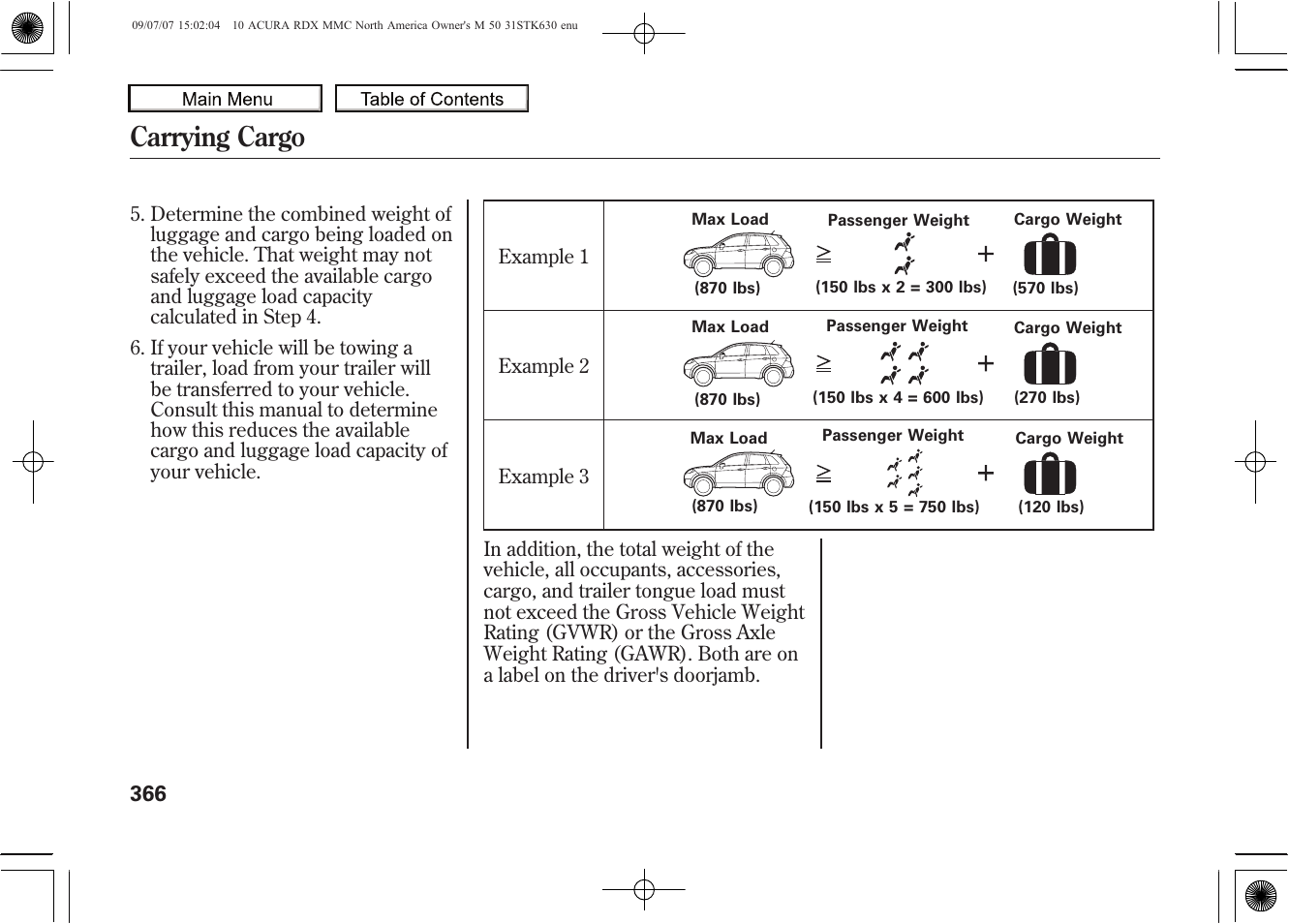 Carrying cargo, 2010 rdx | Acura 2010 RDX User Manual | Page 370 / 514