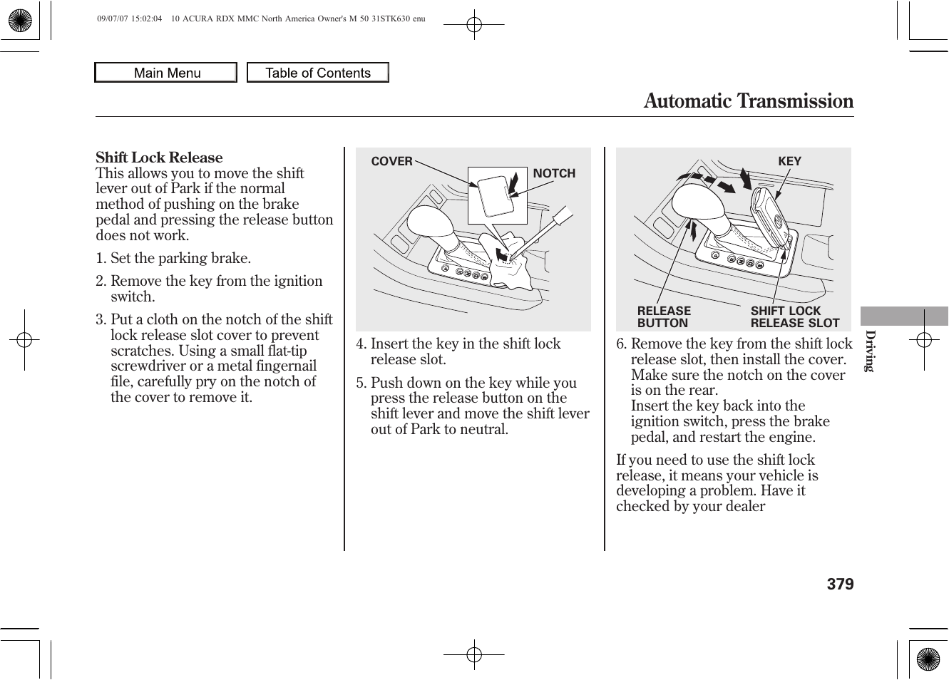 Automatic transmission, 2010 rdx | Acura 2010 RDX User Manual | Page 383 / 514