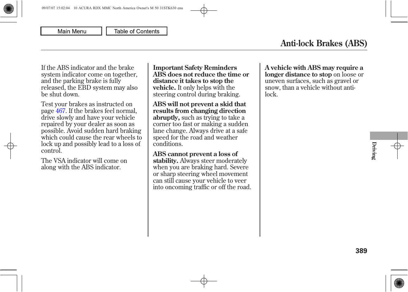 Anti-lock brakes (abs), 2010 rdx | Acura 2010 RDX User Manual | Page 393 / 514