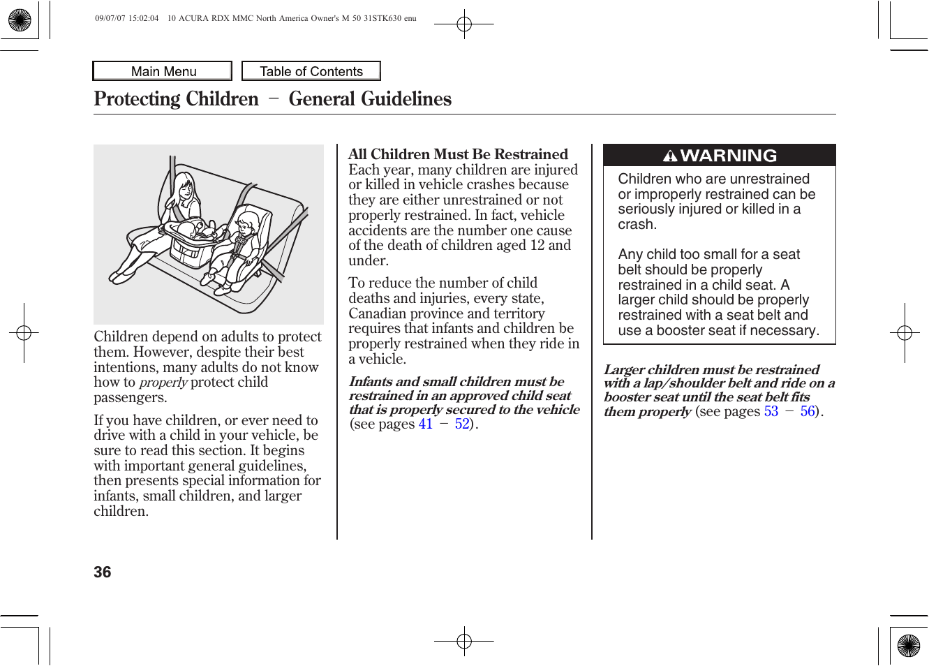 Protecting children － general guidelines | Acura 2010 RDX User Manual | Page 40 / 514