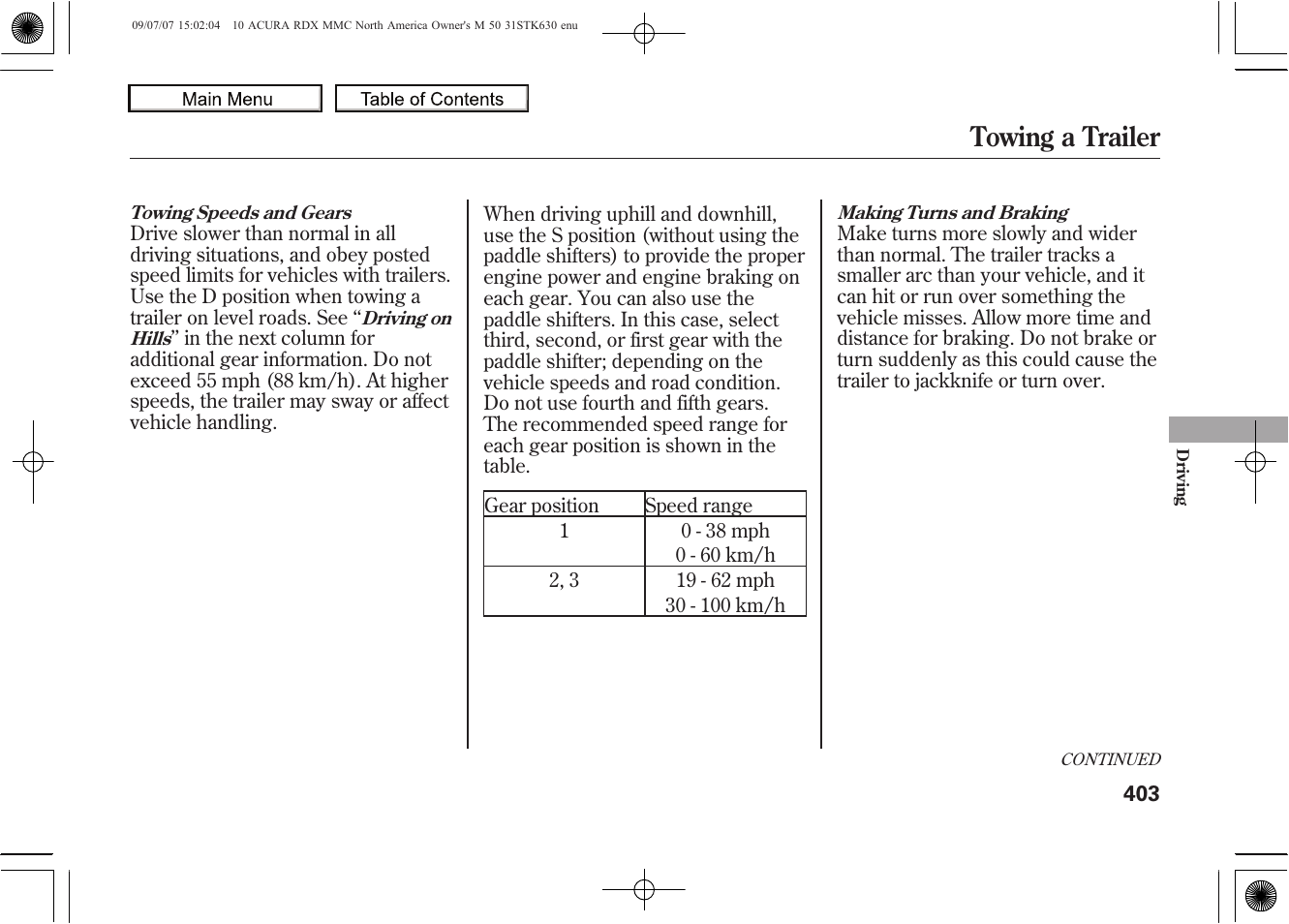 Towing a trailer, 2010 rdx | Acura 2010 RDX User Manual | Page 407 / 514