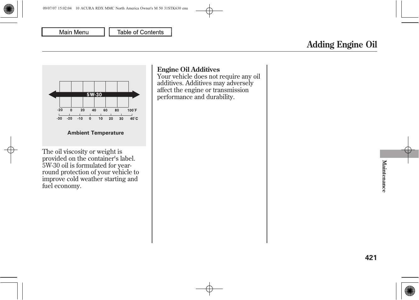 Adding engine oil, 2010 rdx | Acura 2010 RDX User Manual | Page 425 / 514
