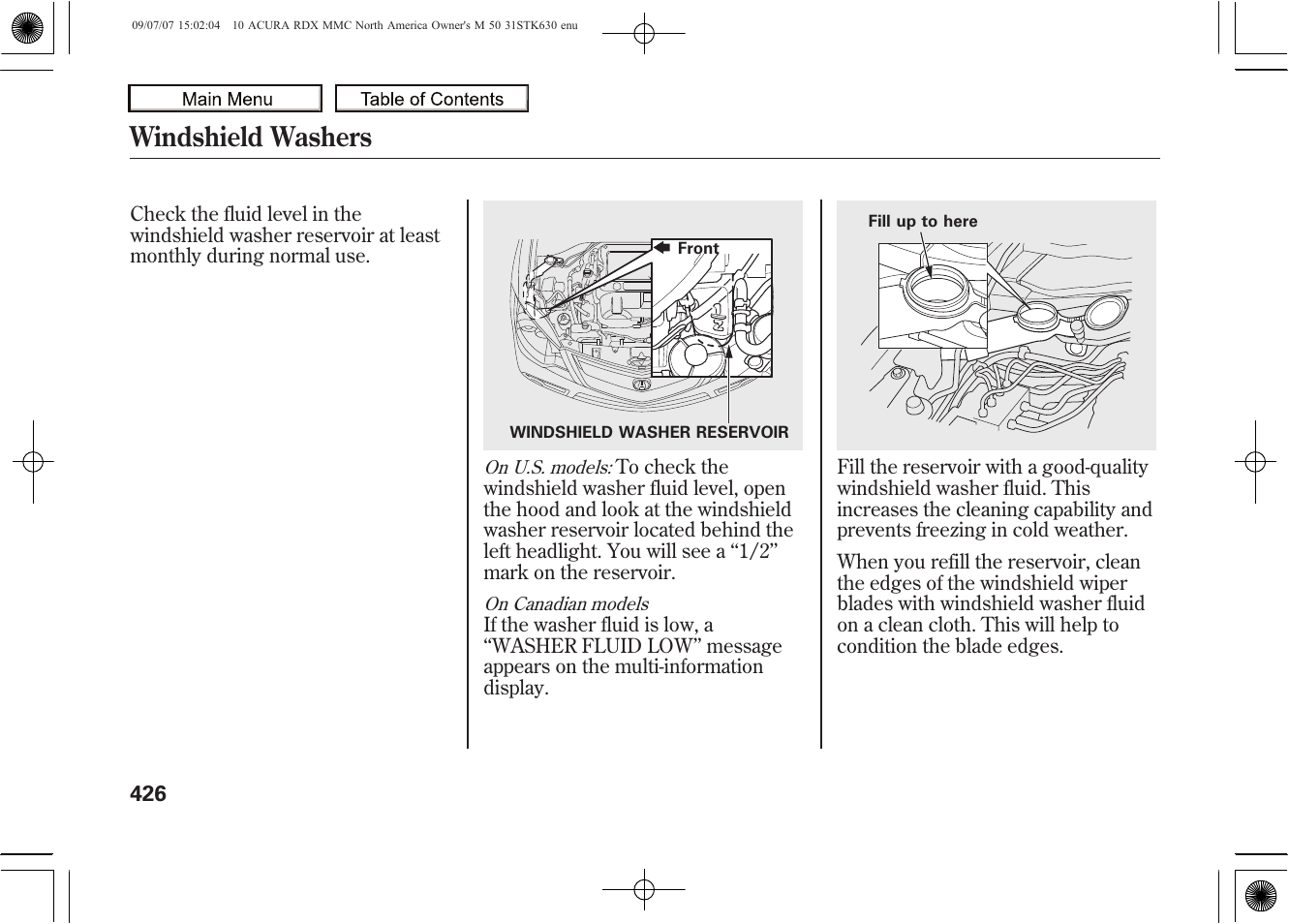 Windshield washers, 2010 rdx | Acura 2010 RDX User Manual | Page 430 / 514