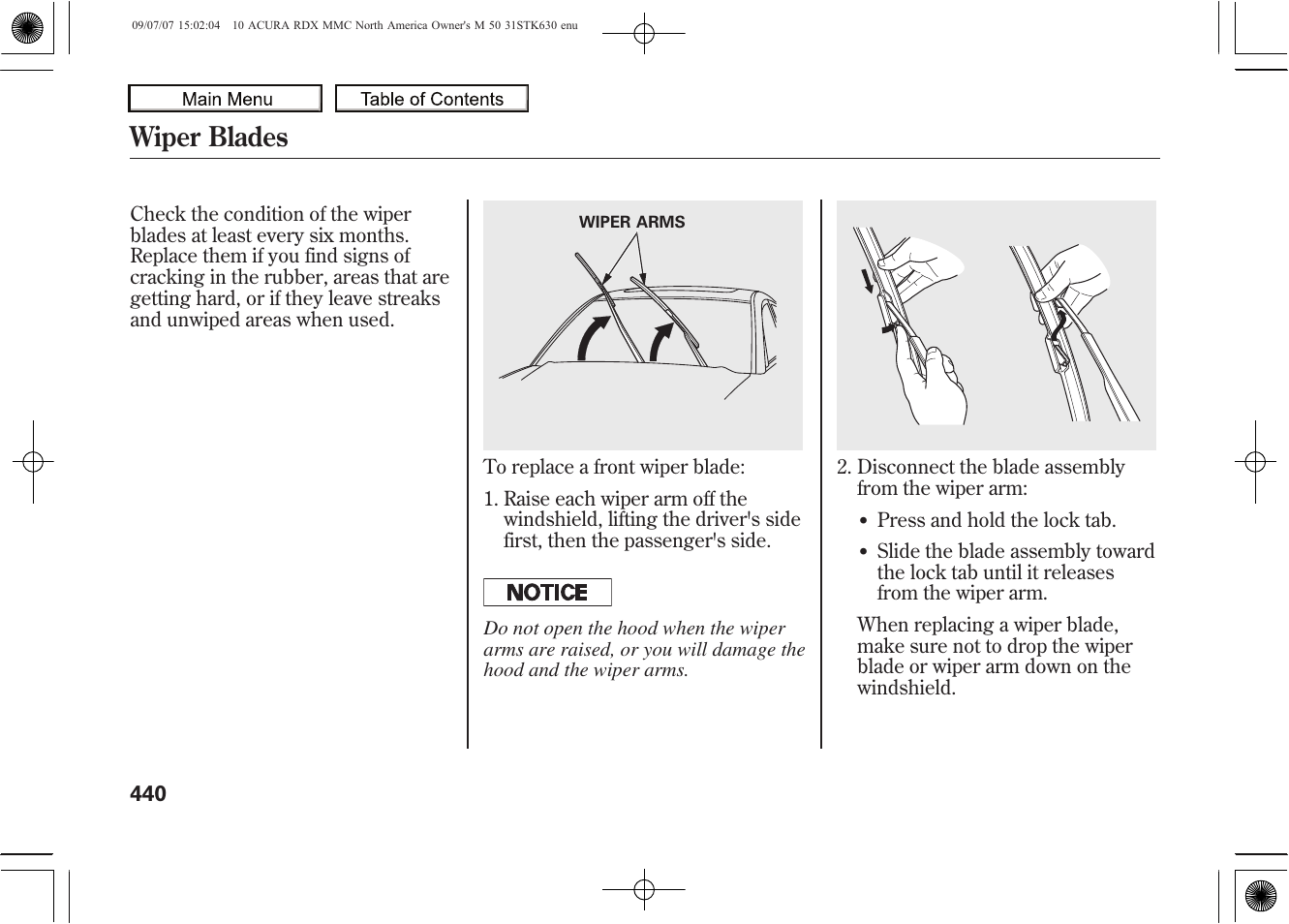 Wiper blades, 2010 rdx | Acura 2010 RDX User Manual | Page 444 / 514