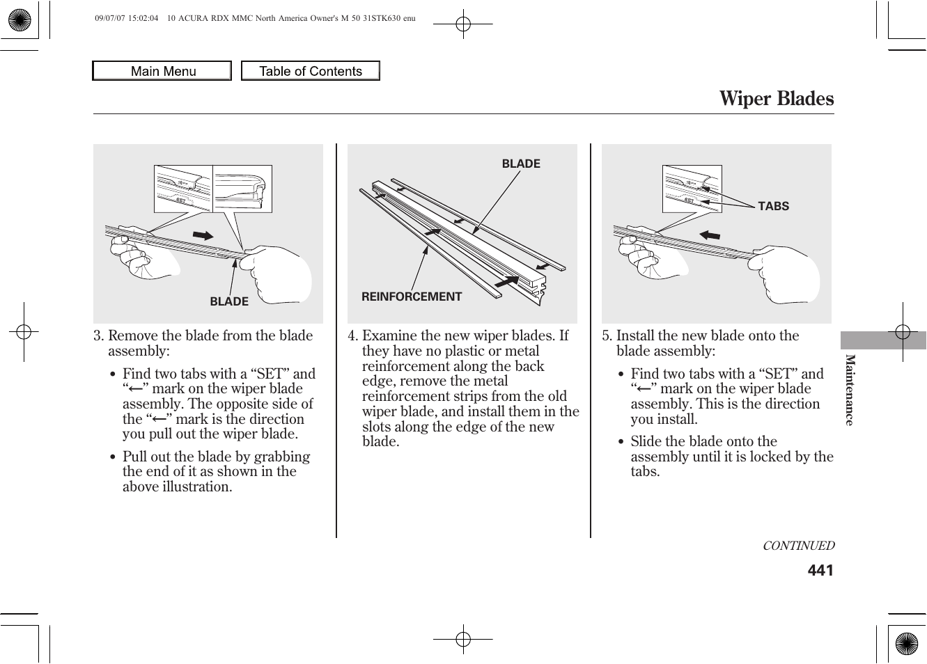 Wiper blades, 2010 rdx | Acura 2010 RDX User Manual | Page 445 / 514