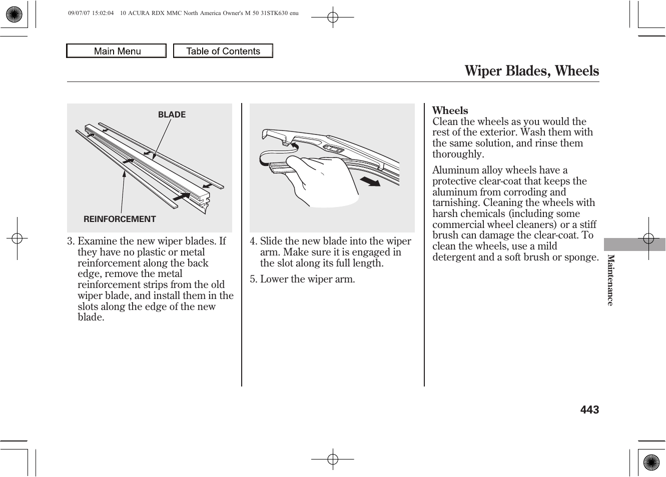 Wiper blades, wheels, 2010 rdx | Acura 2010 RDX User Manual | Page 447 / 514