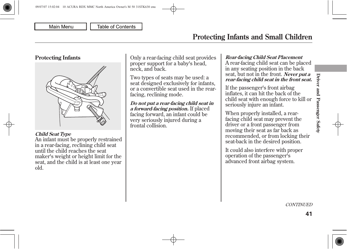 Protecting infants and small children, 2010 rdx | Acura 2010 RDX User Manual | Page 45 / 514