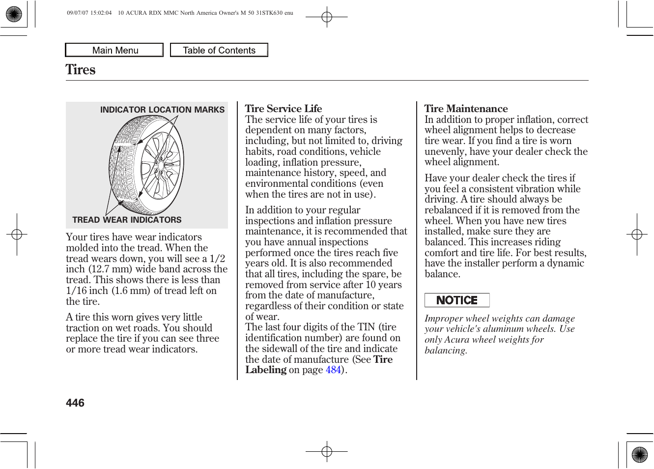 Tires, 2010 rdx | Acura 2010 RDX User Manual | Page 450 / 514