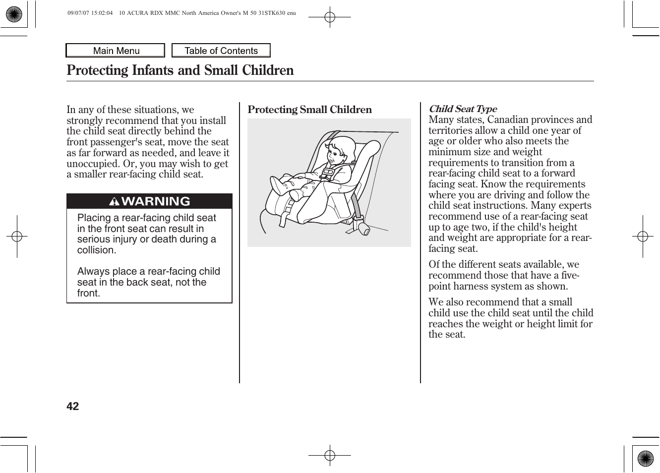 Protecting infants and small children, 2010 rdx | Acura 2010 RDX User Manual | Page 46 / 514
