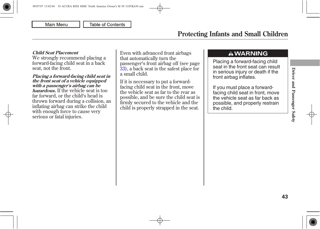 Protecting infants and small children, 2010 rdx | Acura 2010 RDX User Manual | Page 47 / 514
