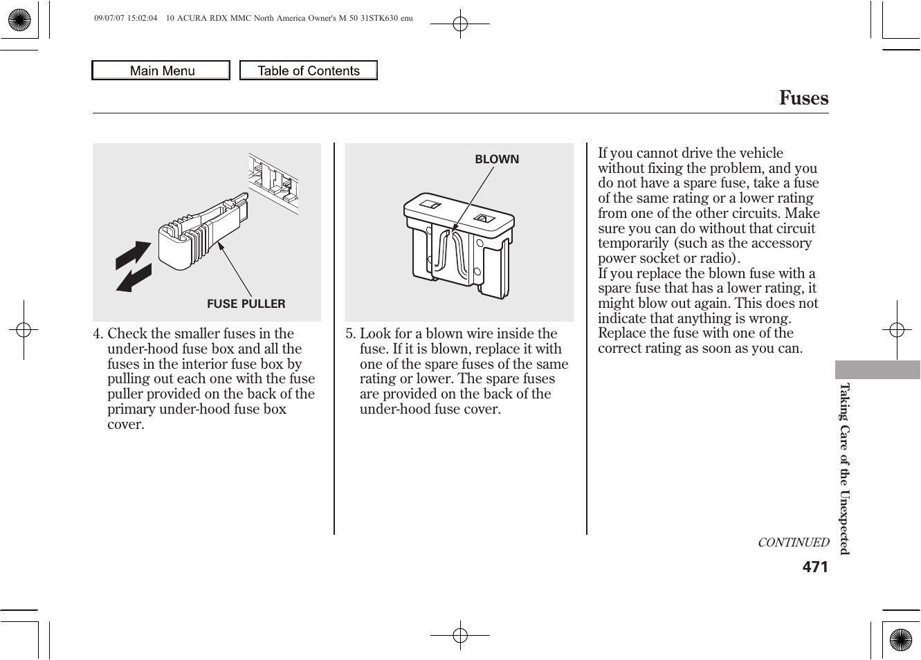 Fuses, 2010 rdx | Acura 2010 RDX User Manual | Page 475 / 514