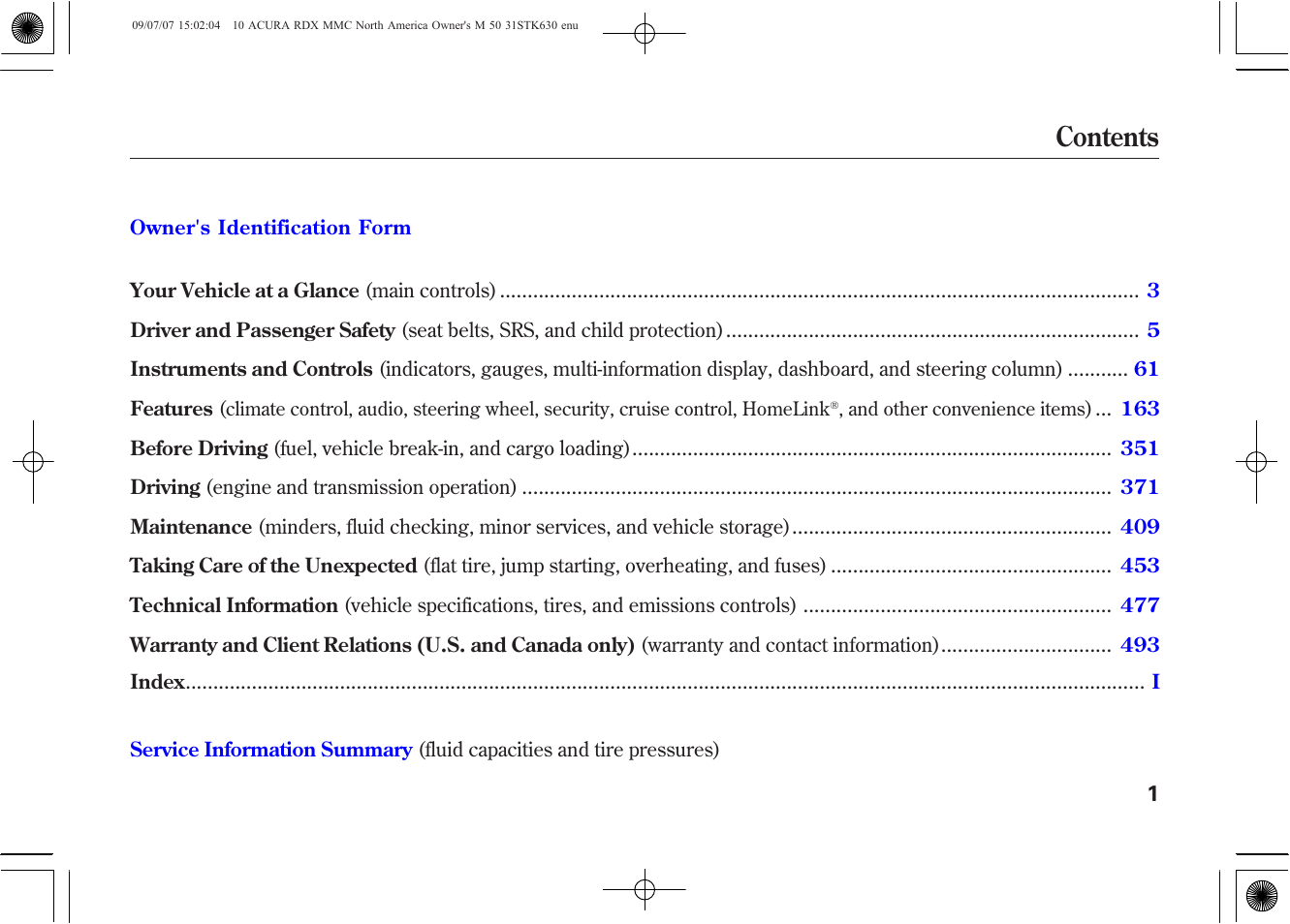 Acura 2010 RDX User Manual | Page 5 / 514