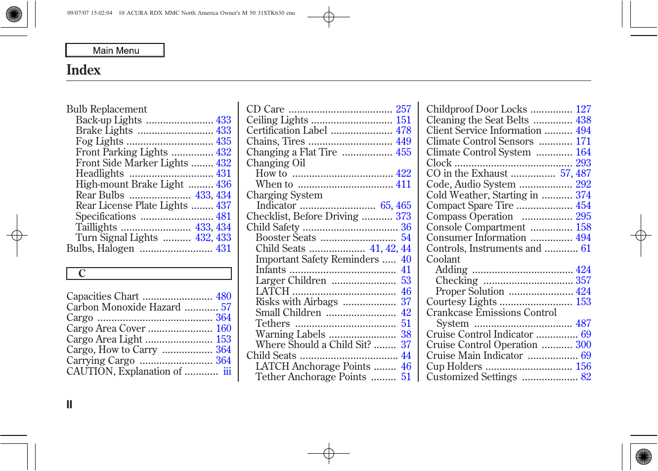 Index | Acura 2010 RDX User Manual | Page 503 / 514