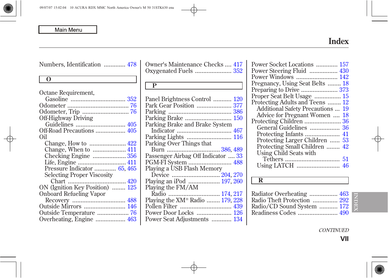 Index, 2010 rdx | Acura 2010 RDX User Manual | Page 508 / 514