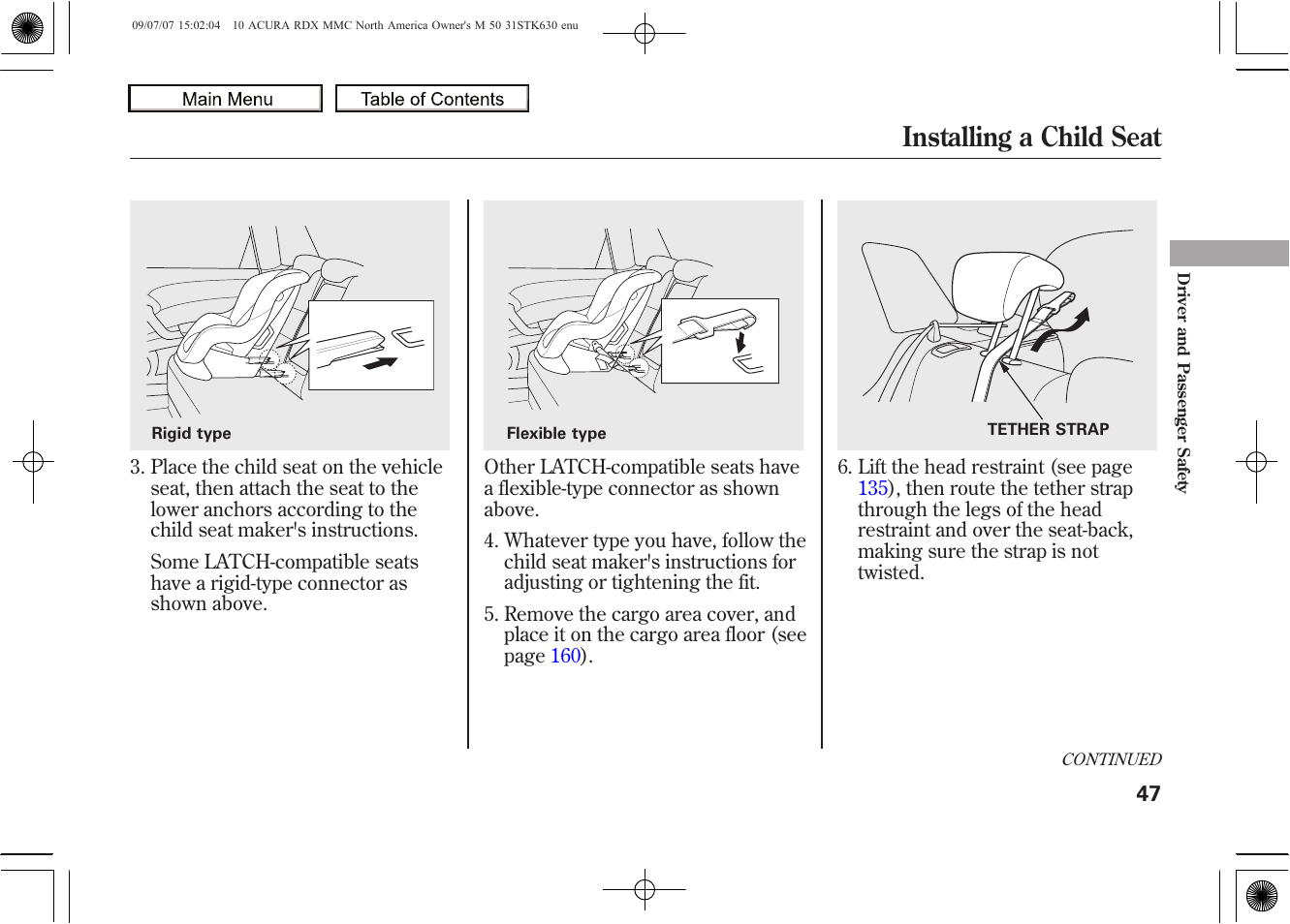 Installing a child seat, 2010 rdx | Acura 2010 RDX User Manual | Page 51 / 514