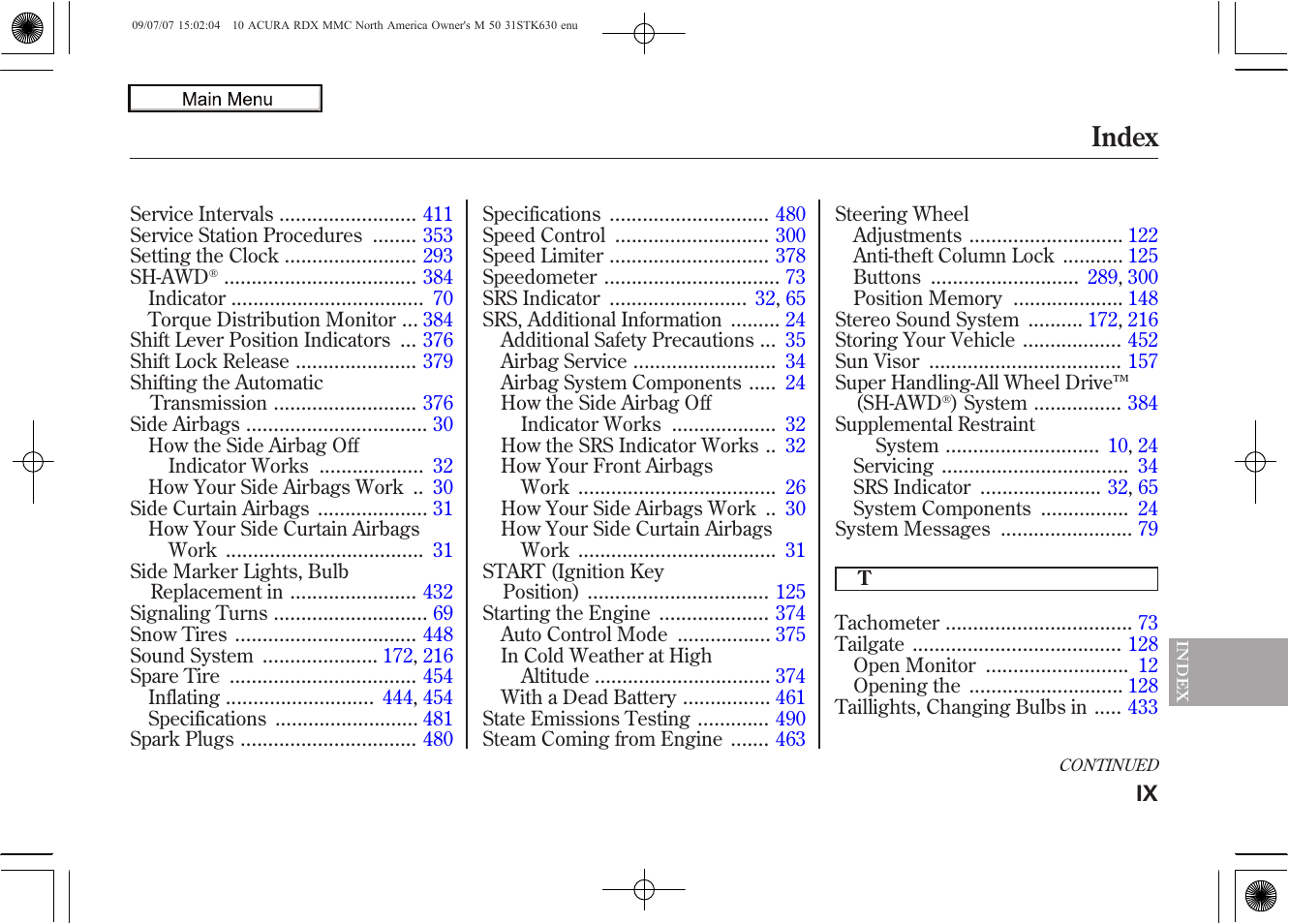 Index, 2010 rdx | Acura 2010 RDX User Manual | Page 510 / 514