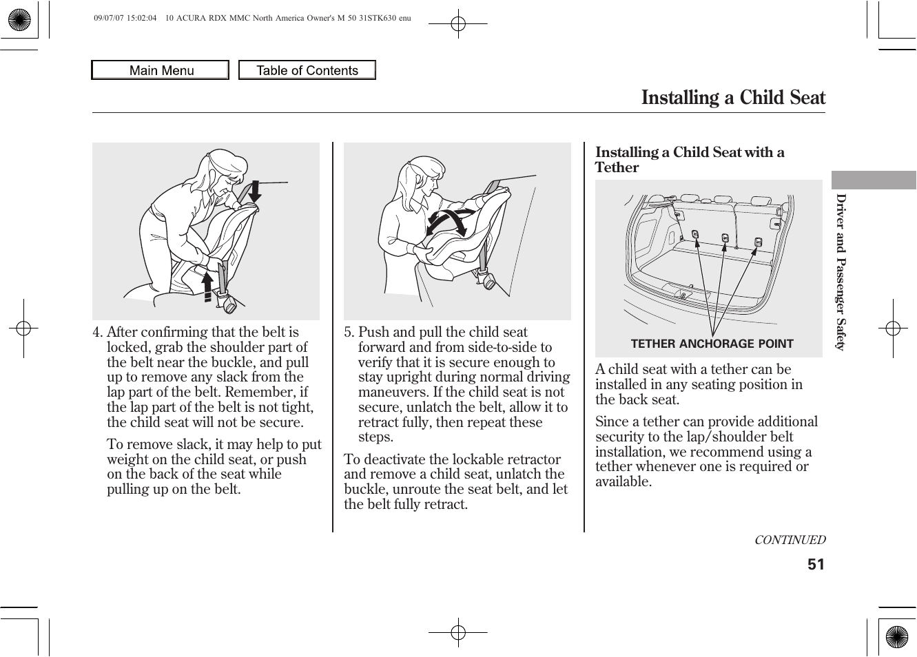 Installing a child seat, 2010 rdx | Acura 2010 RDX User Manual | Page 55 / 514