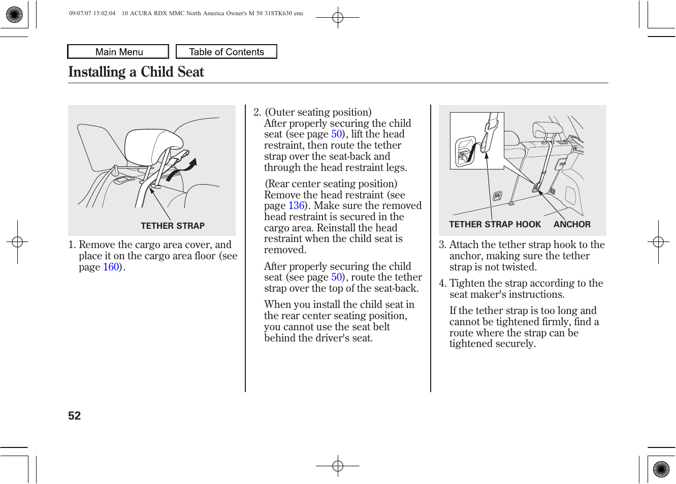 Installing a child seat, 2010 rdx | Acura 2010 RDX User Manual | Page 56 / 514