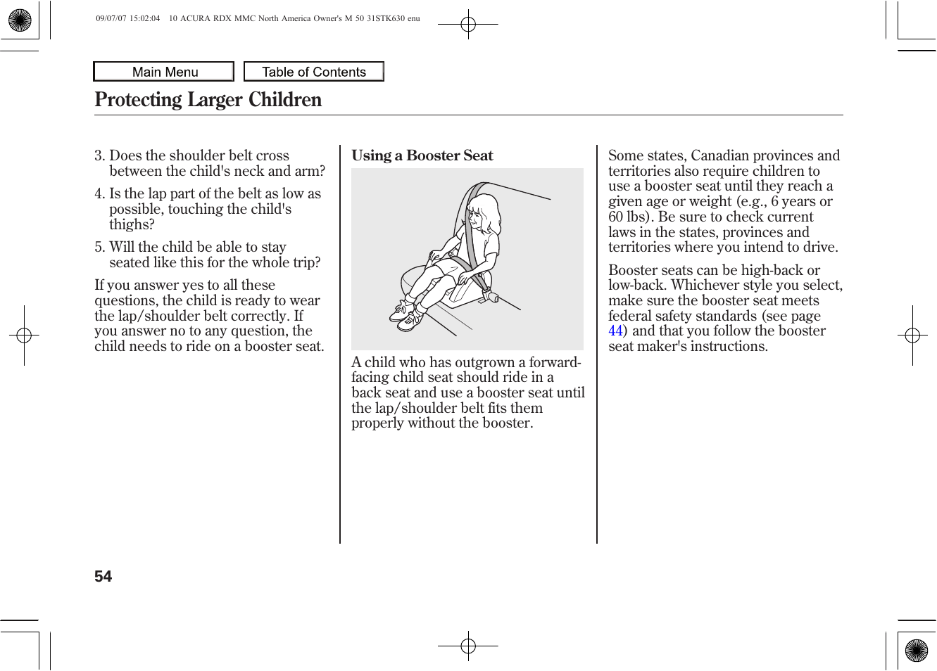 Protecting larger children, 2010 rdx | Acura 2010 RDX User Manual | Page 58 / 514