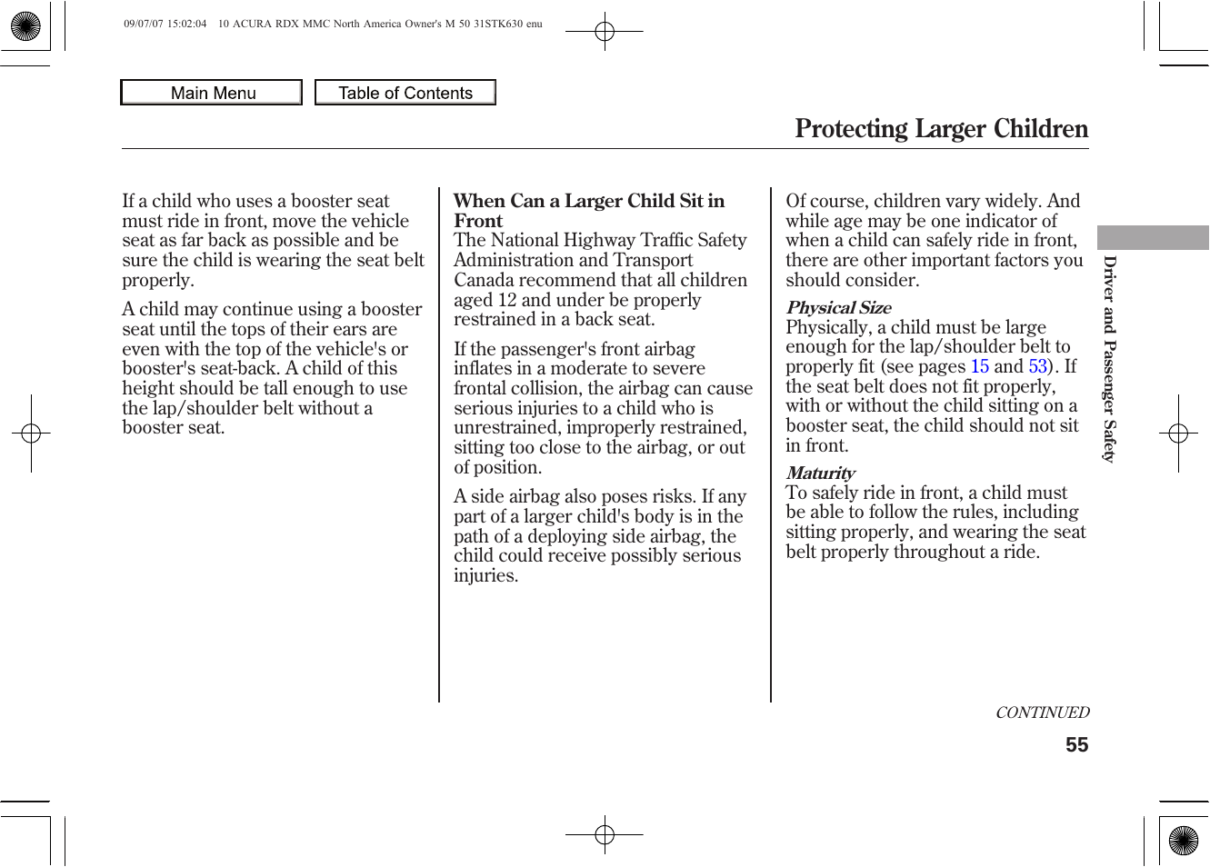 Protecting larger children, 2010 rdx | Acura 2010 RDX User Manual | Page 59 / 514