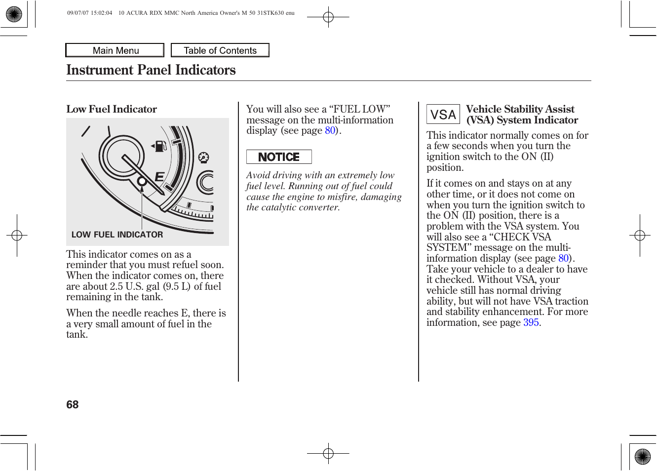 Instrument panel indicators, 2010 rdx | Acura 2010 RDX User Manual | Page 72 / 514