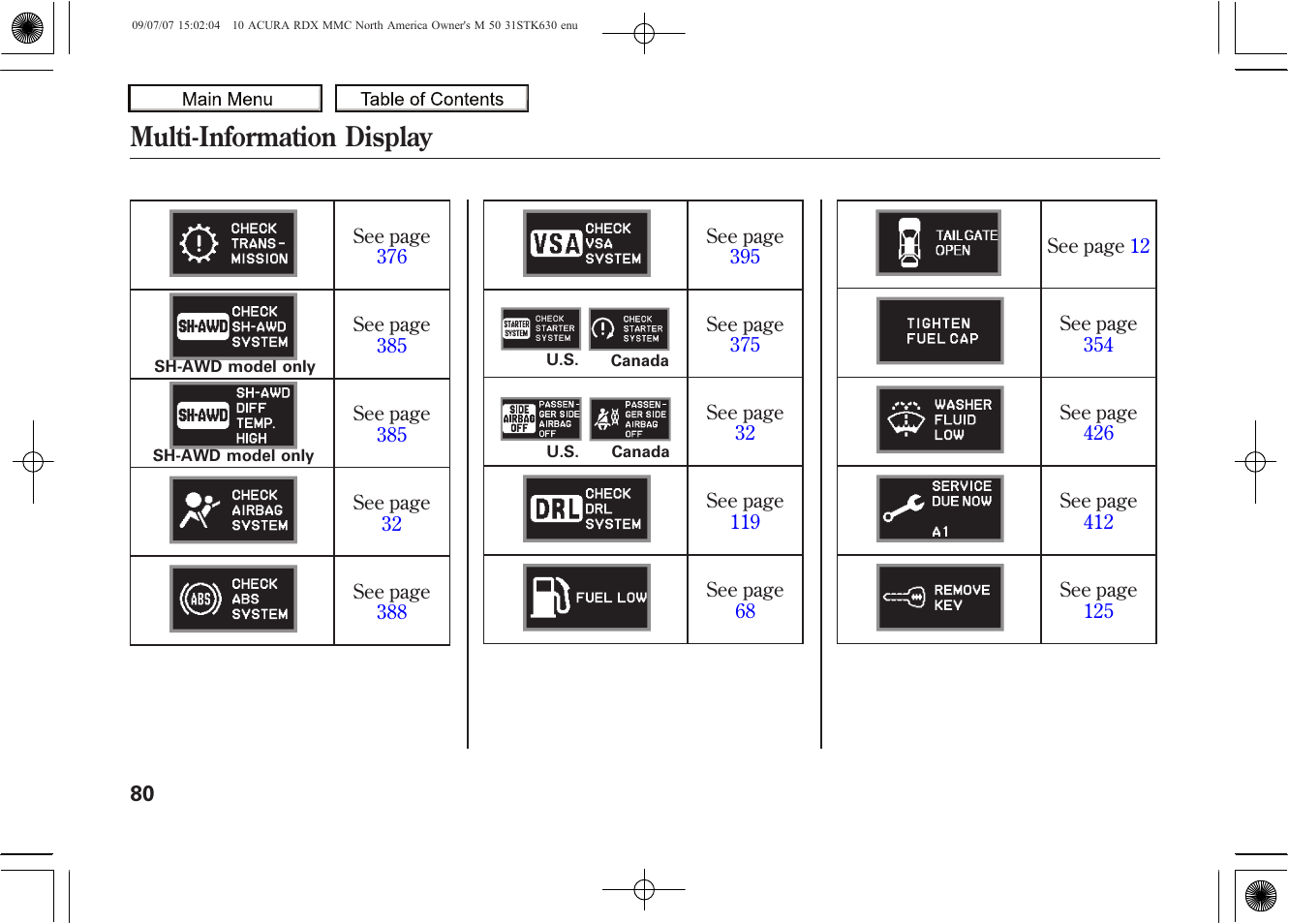 Multi-information display, 2010 rdx | Acura 2010 RDX User Manual | Page 84 / 514