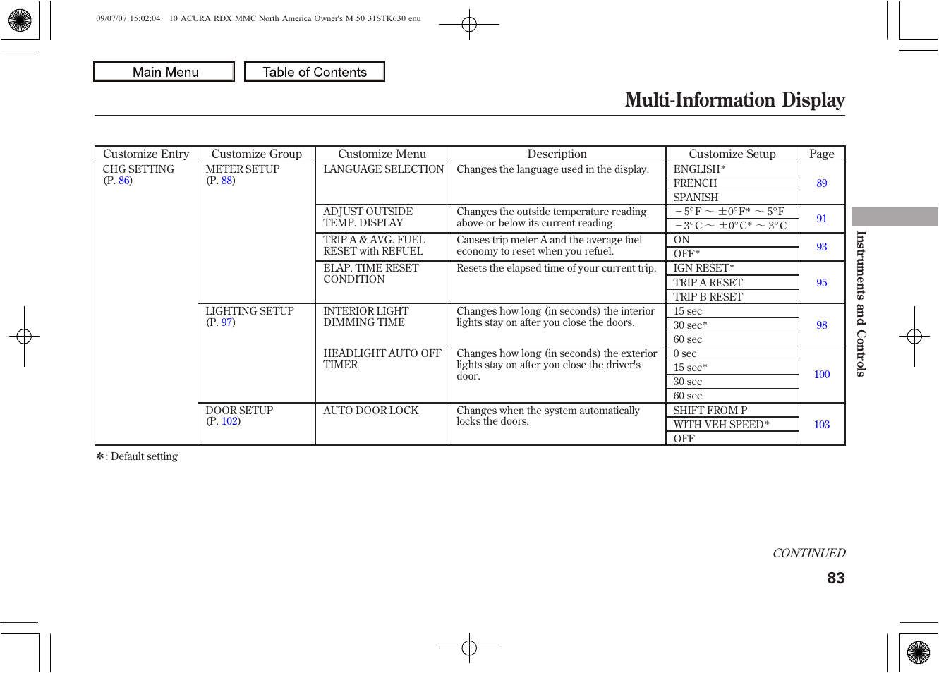 Multi-information display, 2010 rdx | Acura 2010 RDX User Manual | Page 87 / 514
