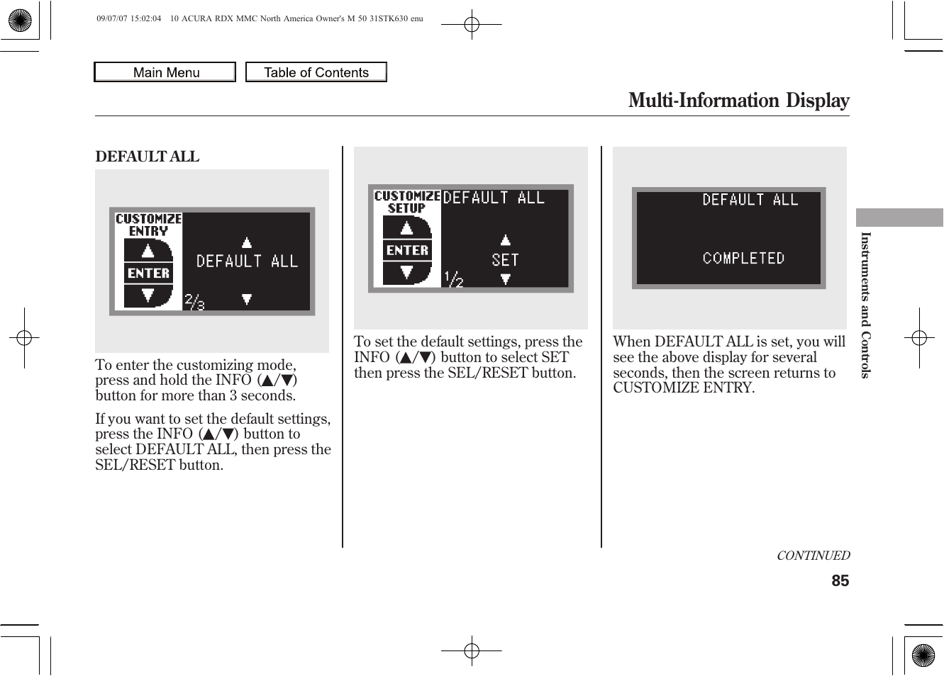 Multi-information display, 2010 rdx | Acura 2010 RDX User Manual | Page 89 / 514