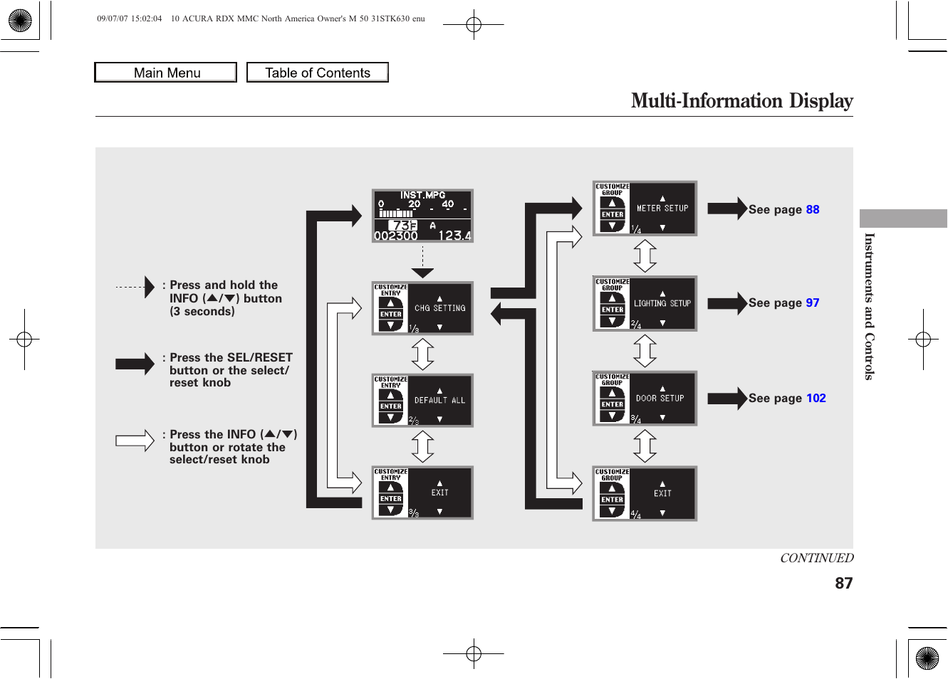 Multi-information display, 2010 rdx | Acura 2010 RDX User Manual | Page 91 / 514