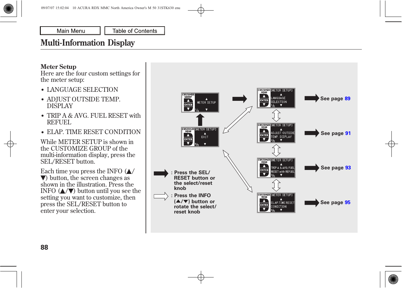 Multi-information display, 2010 rdx | Acura 2010 RDX User Manual | Page 92 / 514