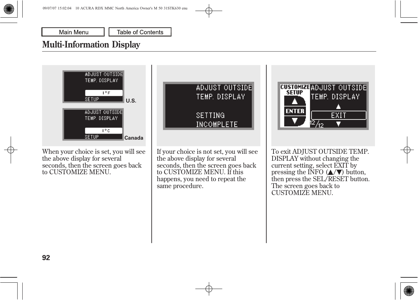 Multi-information display, 2010 rdx | Acura 2010 RDX User Manual | Page 96 / 514