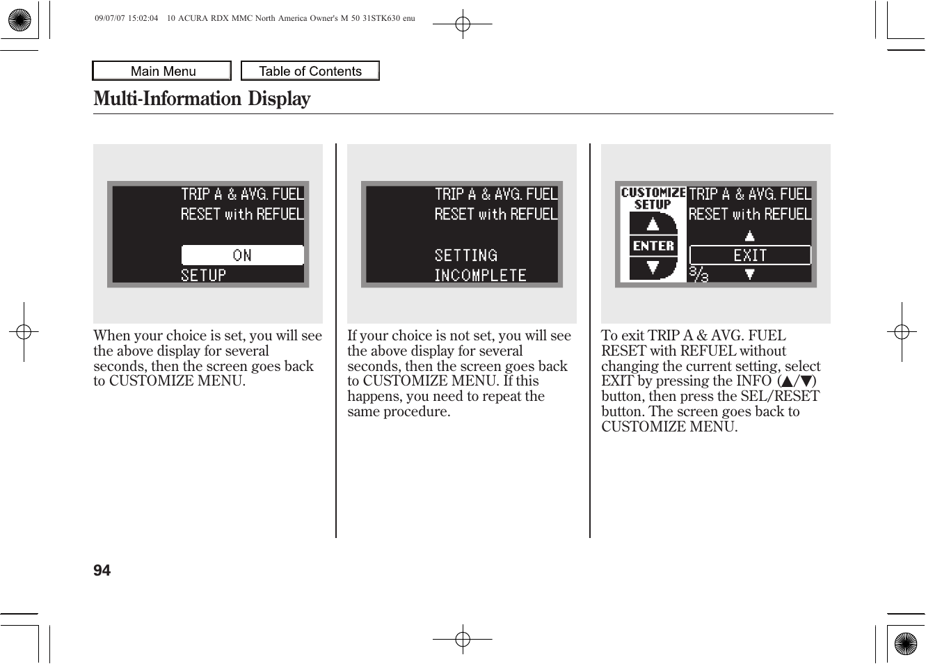 Multi-information display | Acura 2010 RDX User Manual | Page 98 / 514
