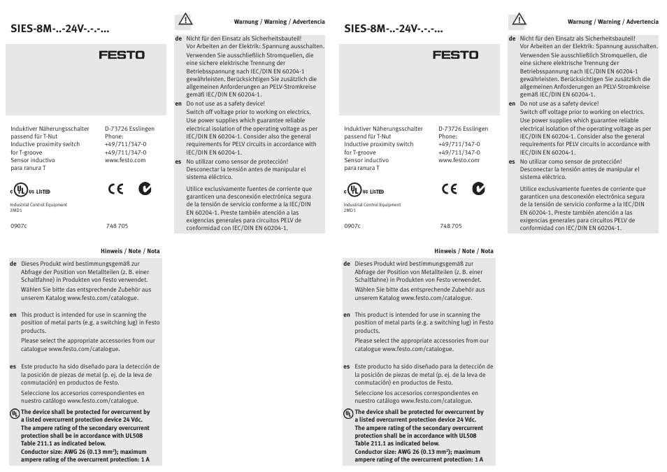 Festo SIES-8M User Manual | 2 pages