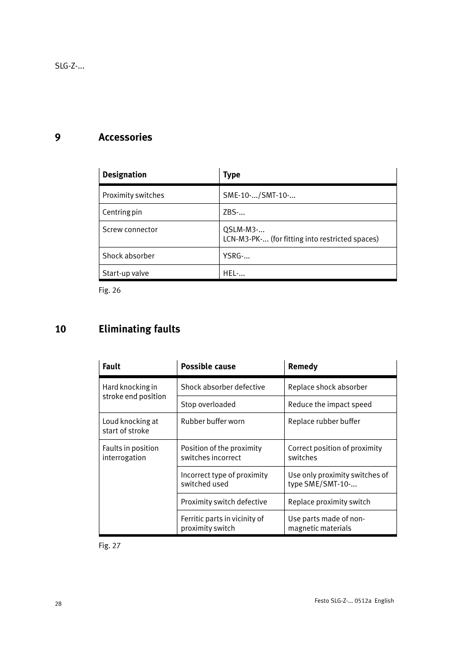 9 accessories, 10 eliminating faults, 9accessories | Festo Промежуточная позиция для линейного модуля DGC User Manual | Page 28 / 88