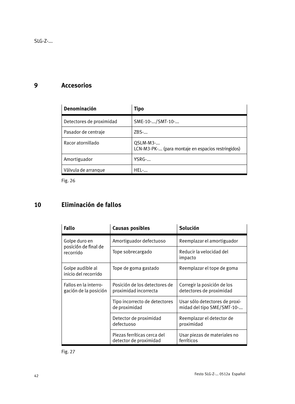 9 accesorios, 10 eliminación de fallos, 9accesorios | Festo Промежуточная позиция для линейного модуля DGC User Manual | Page 42 / 88