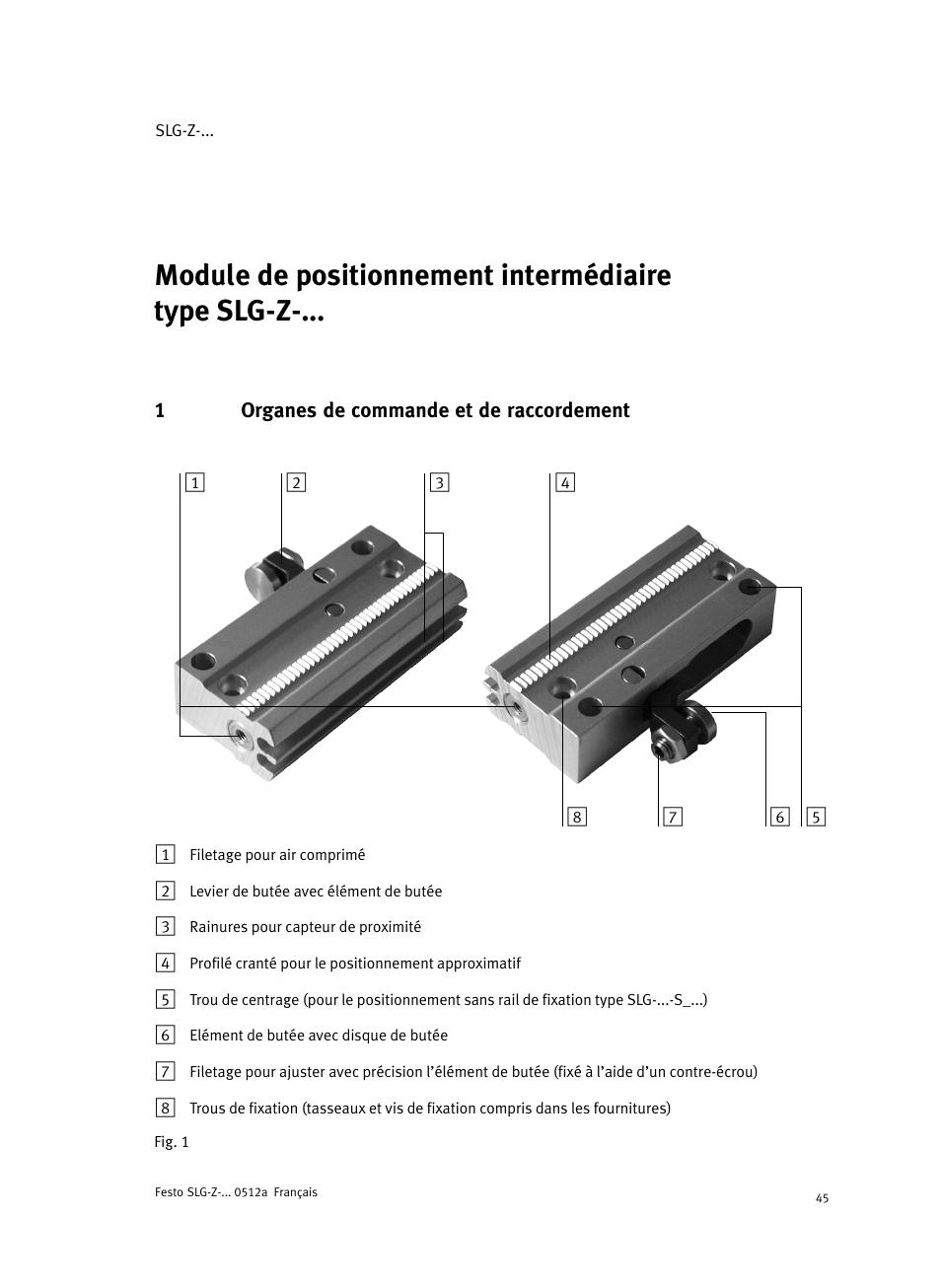 1 organes de commande et de raccordement | Festo Промежуточная позиция для линейного модуля DGC User Manual | Page 45 / 88