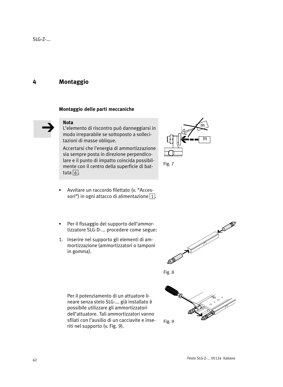 4 montaggio, Montaggio delle parti meccaniche, 4montaggio | Festo Промежуточная позиция для линейного модуля DGC User Manual | Page 62 / 88